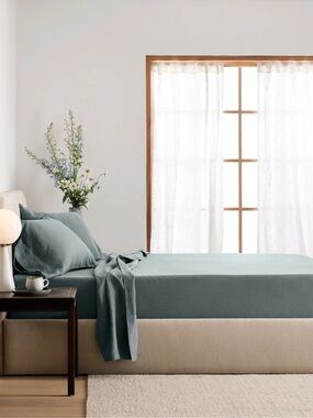 Quince European Linen KING Sheet Set  & 2 KING Pillowcases OCEAN -  NEW